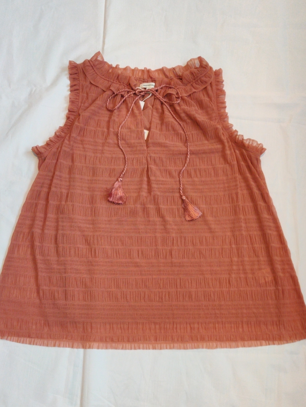 Max Studio Rust Pink Ruffle Tie-Neck Sleeveless Camisole